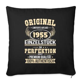 70e anniversaire - Pièce unique originale de 1955 - Housse de coussin décorative 45 x 45 cm - noir - Devant