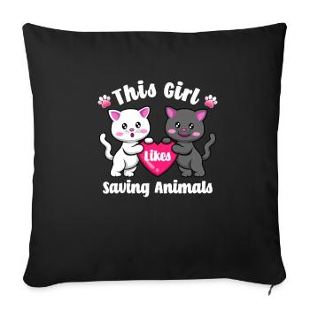 Girl Likes Saving Animals Cute Animal Quote Rescue - Sofa pillowcase 17,3'' x 17,3'' (45 x 45 cm) - black - Front