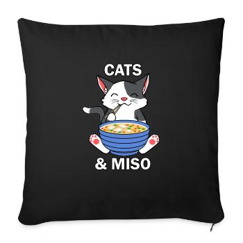 Chats japonais et soupe miso Ramen Kitty - Housse de coussin décorative 45 x 45 cm - noir - Devant