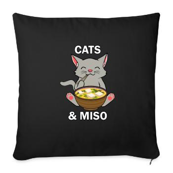 Soupe miso chat mignon nouilles ramen Kitty - Housse de coussin décorative 45 x 45 cm - noir - Devant