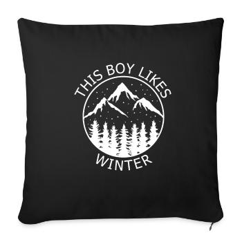 Paysage enneigé, randonnée, saison d'hiver, flocon - Housse de coussin décorative 45 x 45 cm - noir - Devant