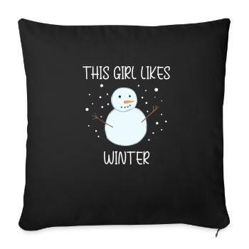 Une fille aime les journées d'hiver agréables, la - Housse de coussin décorative 45 x 45 cm - noir - Devant