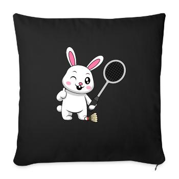 Hobby Sports Lapin jouant au badminton Shuttlecock - Housse de coussin décorative 45 x 45 cm - noir - Devant