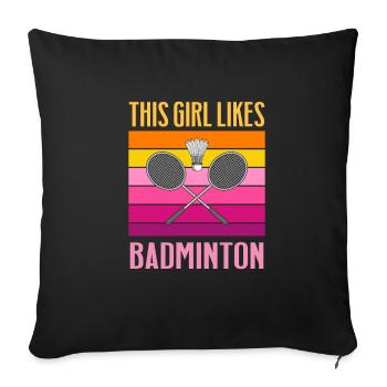 Girl Likes Badminton, rétro, Hobby Sports - Housse de coussin décorative 45 x 45 cm - noir - Devant