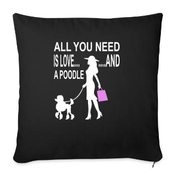 Fille aime caniche chien race chien cadeau - Housse de coussin décorative 45 x 45 cm - noir - Devant