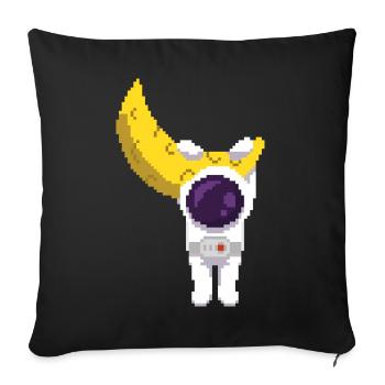 Retro Pixel Astronaut accroché sur la lune - Housse de coussin décorative 45 x 45 cm - noir - Devant