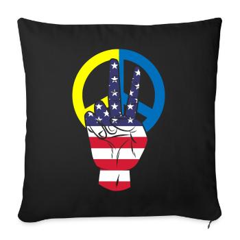 Drapeau de l’Amérique Signe de paix Drapeau de l’Ukraine - Housse de coussin décorative 45 x 45 cm - noir - Devant