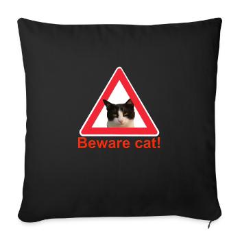 Attention chat signe de trafic chat dame - Housse de coussin décorative 45 x 45 cm - noir - Devant