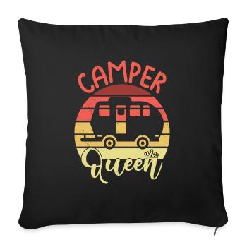 Camper Queen Camping Mom RV Cool Mütter Tag Retro - Sofakissenbezug 45 x 45 cm - Schwarz - Vorne