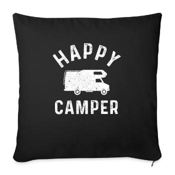 Happy Camper WOMO Wohnwagen Wohnmobil Geschenk - Sofakissenbezug 45 x 45 cm - Schwarz - Vorne