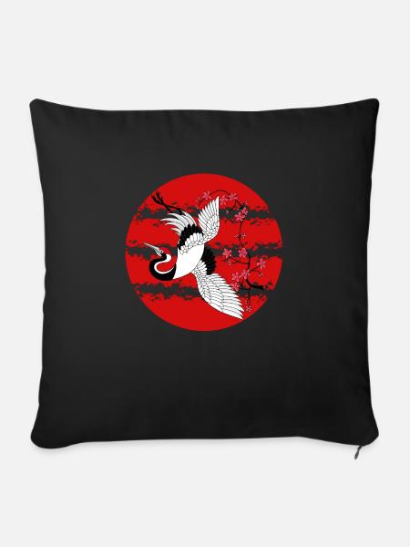 Kranich Kirschblüten Japan Geschenkidee - Sofakissenbezug 45 x 45 cm - Schwarz