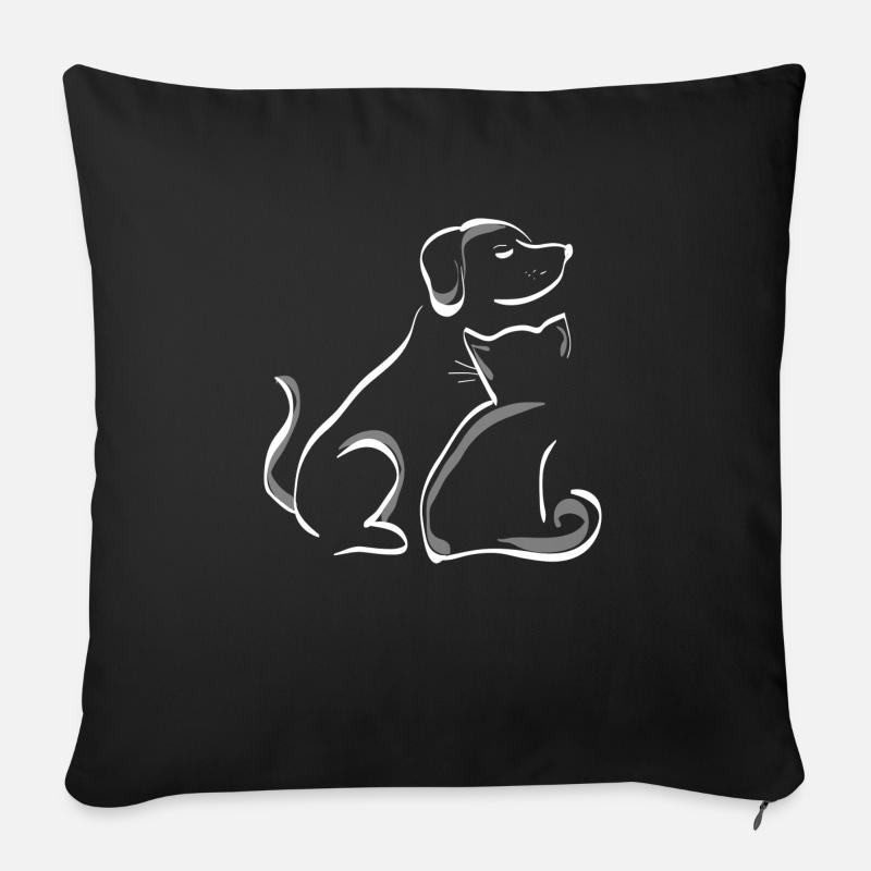 Amis chat chien - Housse de coussin décorative 45 x 45 cm - noir