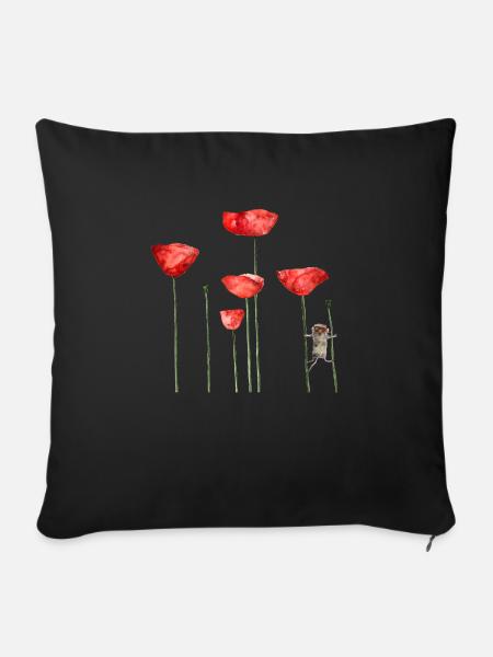 Maus Mohn Tier Sommer witzig frech - Sofakissenbezug 45 x 45 cm - Schwarz
