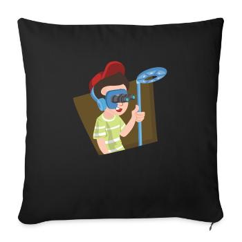 Treasure hunter at night with the metal detector - Sofa pillowcase 17,3'' x 17,3'' (45 x 45 cm) - black - Front