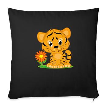 Baby tiger fleur enfants logo - Housse de coussin décorative 45 x 45 cm - noir - Devant