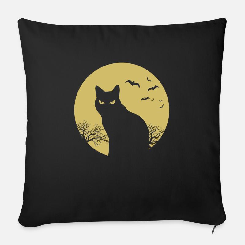halloween chat lune - Housse de coussin décorative 45 x 45 cm - noir