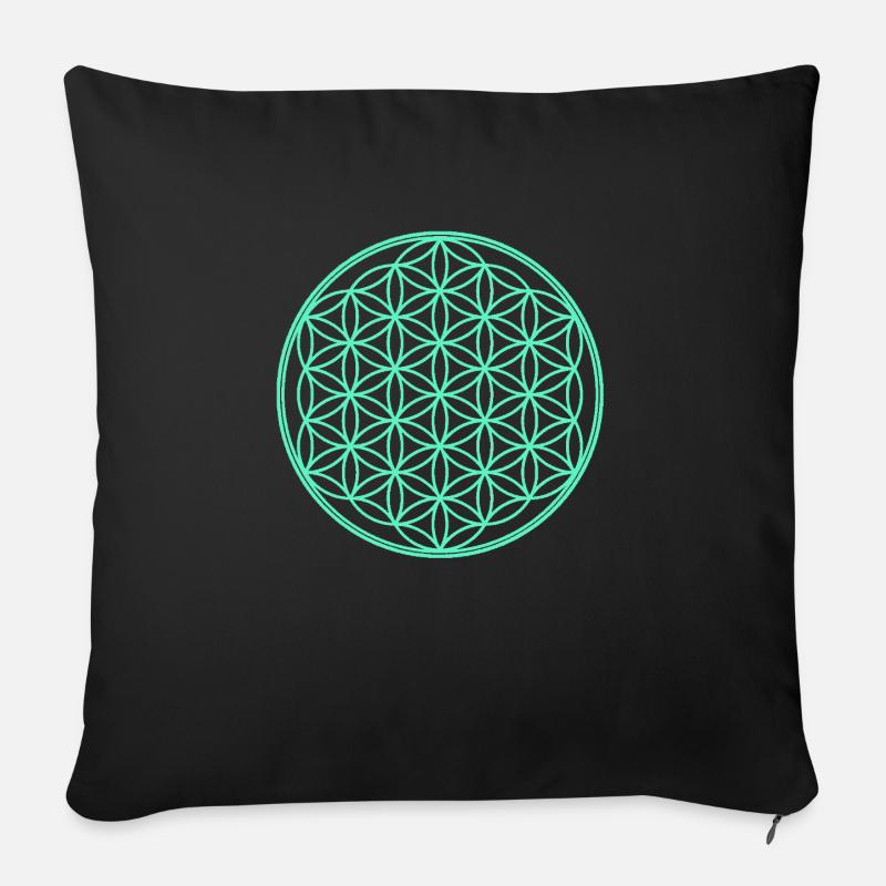 Fleur de vie bleue - Housse de coussin décorative 45 x 45 cm - noir