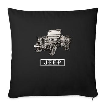 Willys Jeep drawing with lettering - white - Sofa pillowcase 17,3'' x 17,3'' (45 x 45 cm) - black - Front