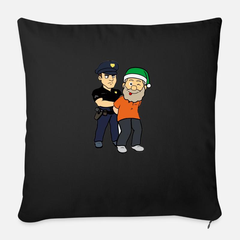 Père Noël arrêté Voleur Policier - Housse de coussin décorative 45 x 45 cm - noir