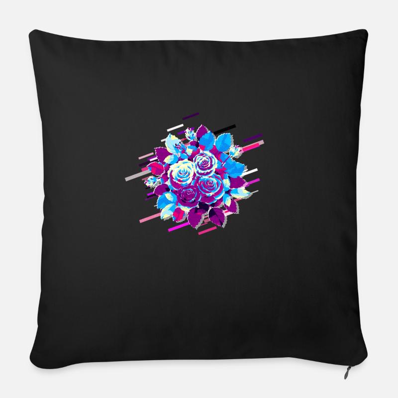Rosen blumig 80er Retro Violett - Sofakissenbezug 45 x 45 cm - Schwarz