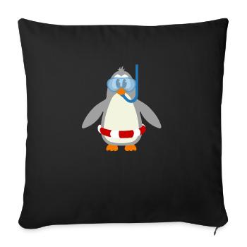 Plongeur pingouin de dessin animé avec tuba et anneau de natation - Housse de coussin décorative 45 x 45 cm - noir - Devant