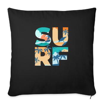 SURF Dété Plage Vagues Surf - Idée cadeau - Housse de coussin décorative 45 x 45 cm - noir - Devant