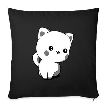 Chaton chibi kawaii - Housse de coussin décorative 45 x 45 cm - noir - Devant