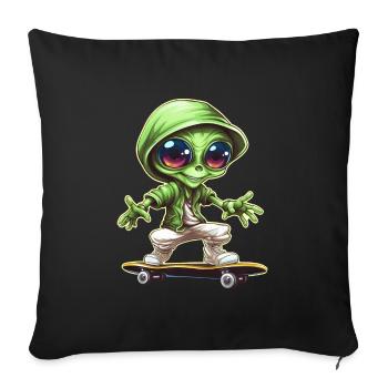 Alien on Skateboard - Vert avec des tailles - Housse de coussin décorative 45 x 45 cm - noir - Devant