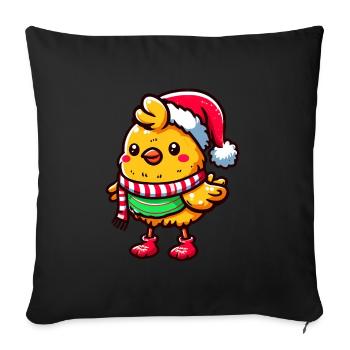 Poussins d’hiver : poulet mignon dans le plaisir festif de Noël - Housse de coussin décorative 45 x 45 cm - noir - Devant