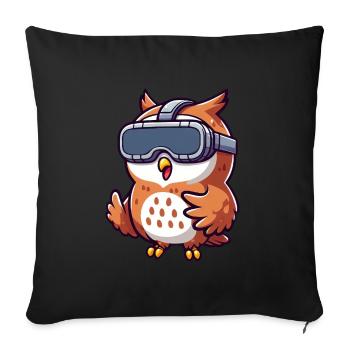 Süße Comic Eule mit VR Brille Virtuelle Realität - Sofakissenbezug 45 x 45 cm - Schwarz - Vorne