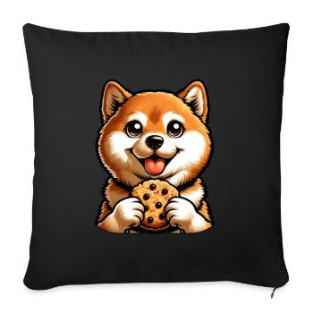 Cute Shiba Inu Dog with Biscuit Dessert - Sofa pillowcase 17,3'' x 17,3'' (45 x 45 cm) - black - Front