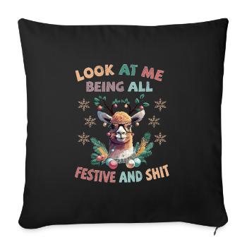 Regardez-moi être tout festif et merdique - Lama - Housse de coussin décorative 45 x 45 cm - noir - Devant