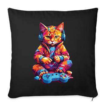 Drôle Rétro Gaming Cat Nerd Gamer Design - Housse de coussin décorative 45 x 45 cm - noir - Devant