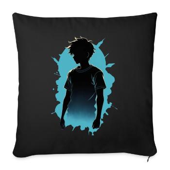 Azure Anime Dreams: Silhouettenportrait in Blau - Sofakissenbezug 45 x 45 cm - Schwarz - Vorne