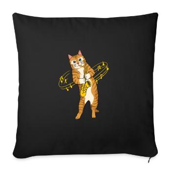 Cat with saxophone saxophone player - Sofa pillowcase 17,3'' x 17,3'' (45 x 45 cm) - black - Front