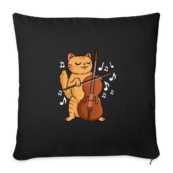 Cat with cello cellists - Sofa pillowcase 17,3'' x 17,3'' (45 x 45 cm) - black - Front