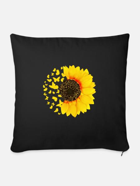 Sonnenblume mit Schmetterlingen, Sonnenblumen - Sofakissenbezug 45 x 45 cm - Schwarz