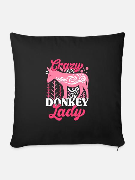 Crazy Donkey Lady Funny Donkey - Sofa pillowcase 17,3'' x 17,3'' (45 x 45 cm) - black