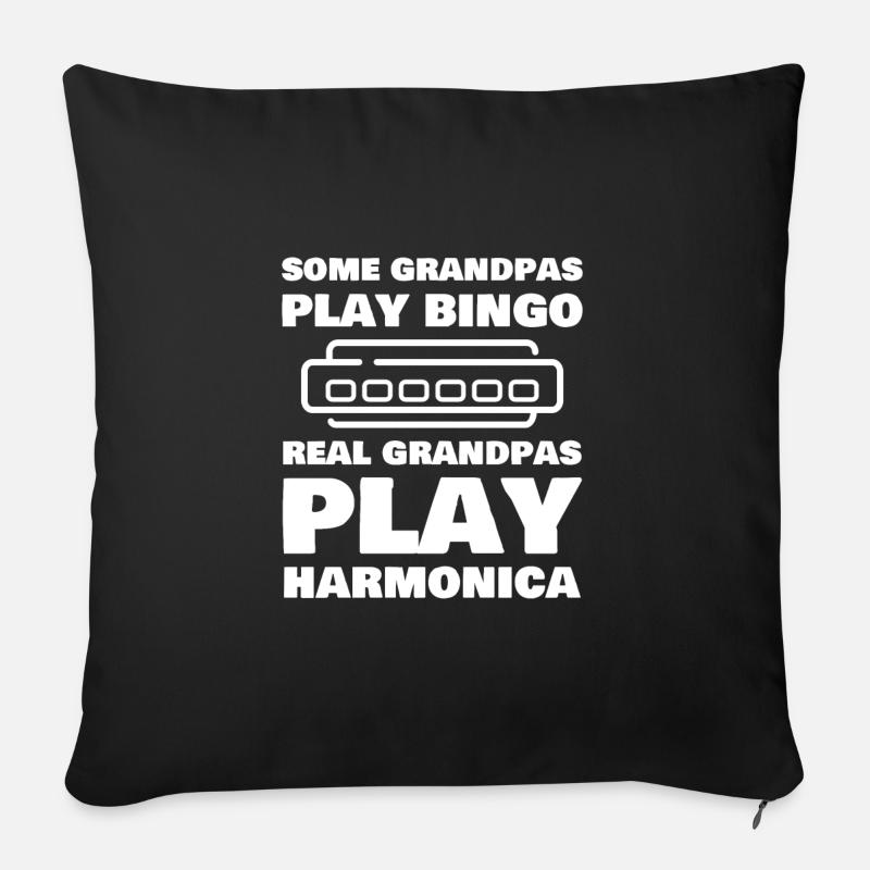 Harmonica Grand-père Drôle Harmoniciste - Housse de coussin décorative 45 x 45 cm - noir