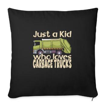 Garçon d’anniversaire de camion à ordures - Housse de coussin décorative 45 x 45 cm - noir - Devant