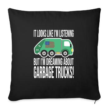 Garçon d’anniversaire de camion à ordures - Housse de coussin décorative 45 x 45 cm - noir - Devant