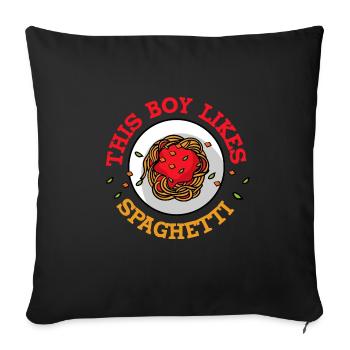 Un garçon aime les spaghettis en disant drôle - Housse de coussin décorative 45 x 45 cm - noir - Devant