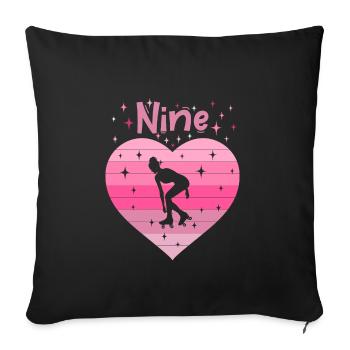 Herz Liebe Sport Rollschuh Mädchen 9. Geburtstag - Sofakissenbezug 45 x 45 cm - Schwarz - Vorne