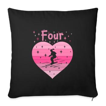 Herz Liebe Hobby Skifahren 4. Geburtstag - Sofakissenbezug 45 x 45 cm - Schwarz - Vorne