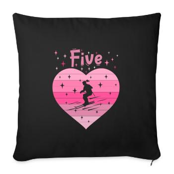Herz Liebe Hobby Skifahren 5. Geburtstag - Sofakissenbezug 45 x 45 cm - Schwarz - Vorne