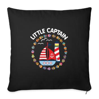 Petit capitaine avec voilier et phare - Housse de coussin décorative 45 x 45 cm - noir - Devant
