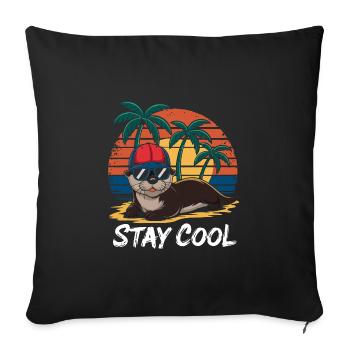 Loutre avec lunettes de soleil et casquette de baseball sur la plage - Housse de coussin décorative 45 x 45 cm - noir - Devant