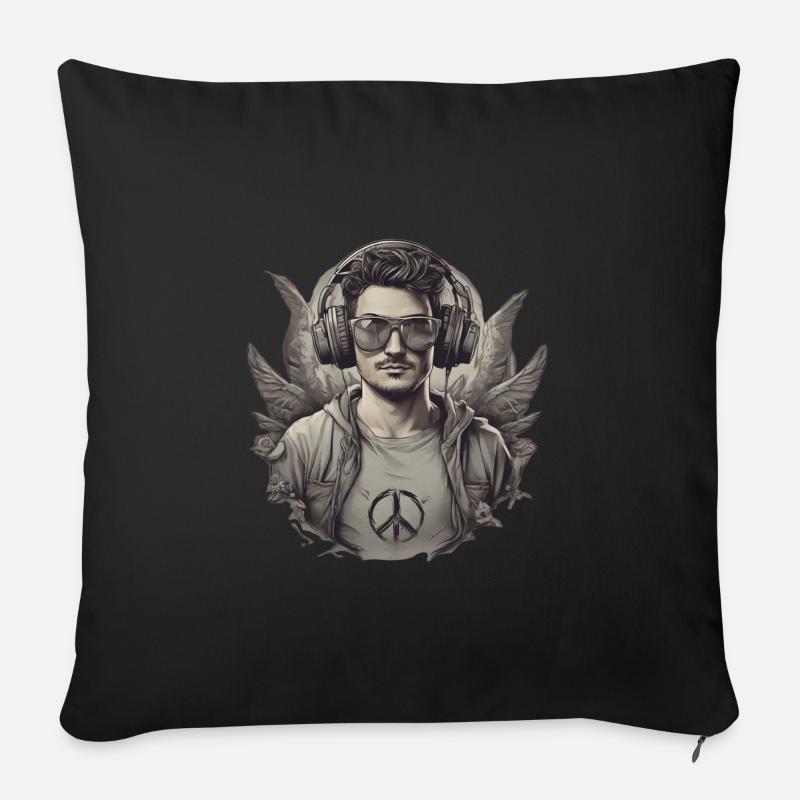 Moderner Gamer mit Headset und Brille - Sofakissenbezug 45 x 45 cm - Schwarz