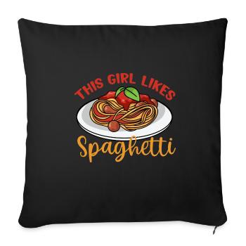 Girl Likes Spaghetti Lustiges Zitat Pasta Eating - Sofakissenbezug 45 x 45 cm - Schwarz - Vorne