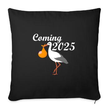 Bébé arrive en 2025, Cigogne amène le bébé, Maman arrive en 2025 - Housse de coussin décorative 45 x 45 cm - noir - Devant